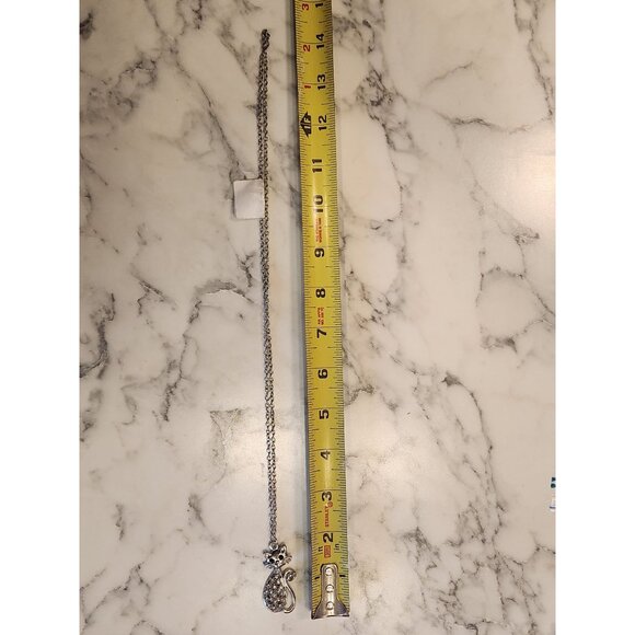 Vintage Cat Pendant Necklace With Rhinestones & Silver Tone Chain - Picture 4 of 4